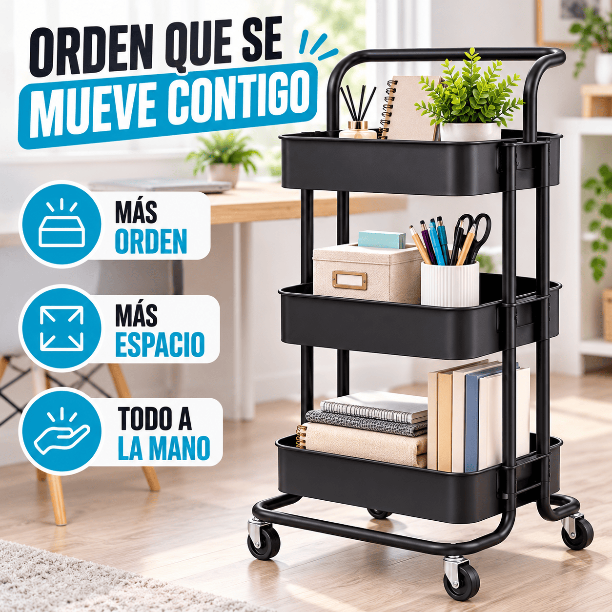 Estante rodante de 3 niveles organizador movil multifuncional FK23D-176